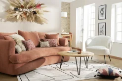Discount Miliboo Sillón moderno de tela efecto borreguillo color crudo y metal negro MAGGIE