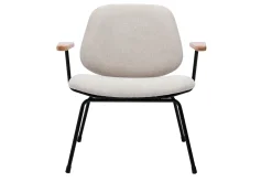New Miliboo Sillón moderno de tela efecto aterciopelado beige, metal negro y madera clara BARNET