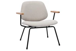 New Miliboo Sillón moderno de tela efecto aterciopelado beige, metal negro y madera clara BARNET