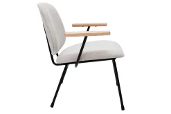New Miliboo Sillón moderno de tela efecto aterciopelado beige, metal negro y madera clara BARNET