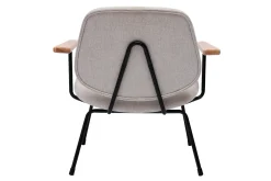 New Miliboo Sillón moderno de tela efecto aterciopelado beige, metal negro y madera clara BARNET