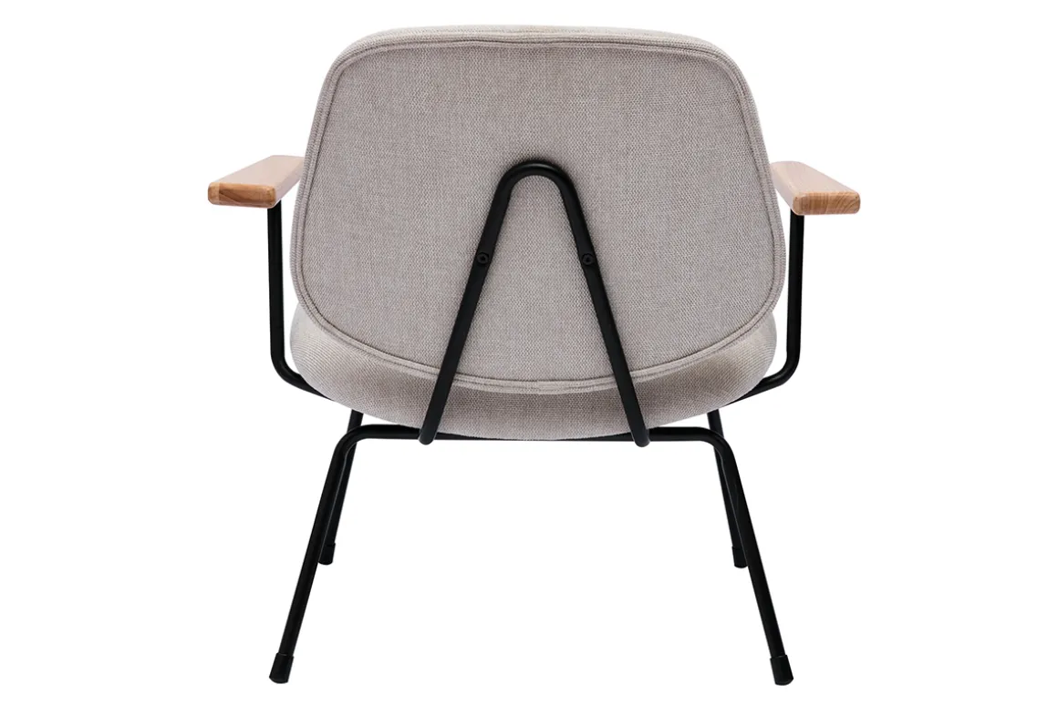 New Miliboo Sillón moderno de tela efecto aterciopelado beige, metal negro y madera clara BARNET