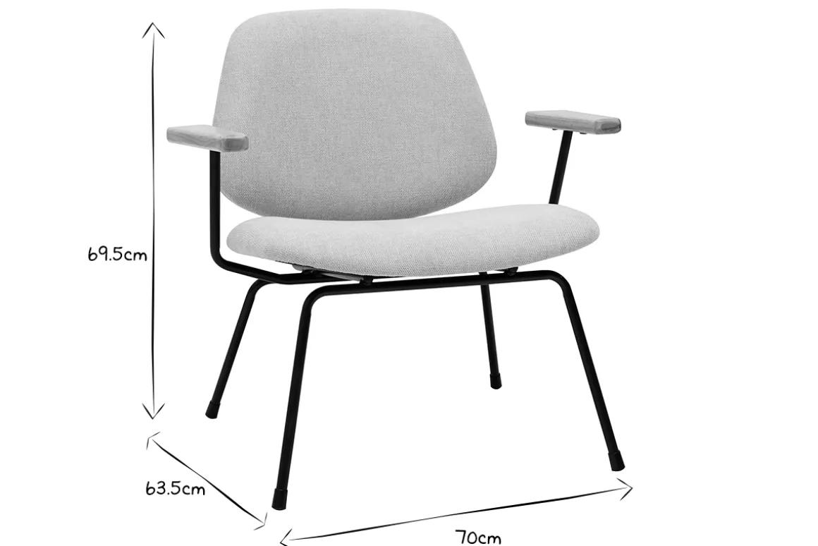 New Miliboo Sillón moderno de tela efecto aterciopelado beige, metal negro y madera clara BARNET