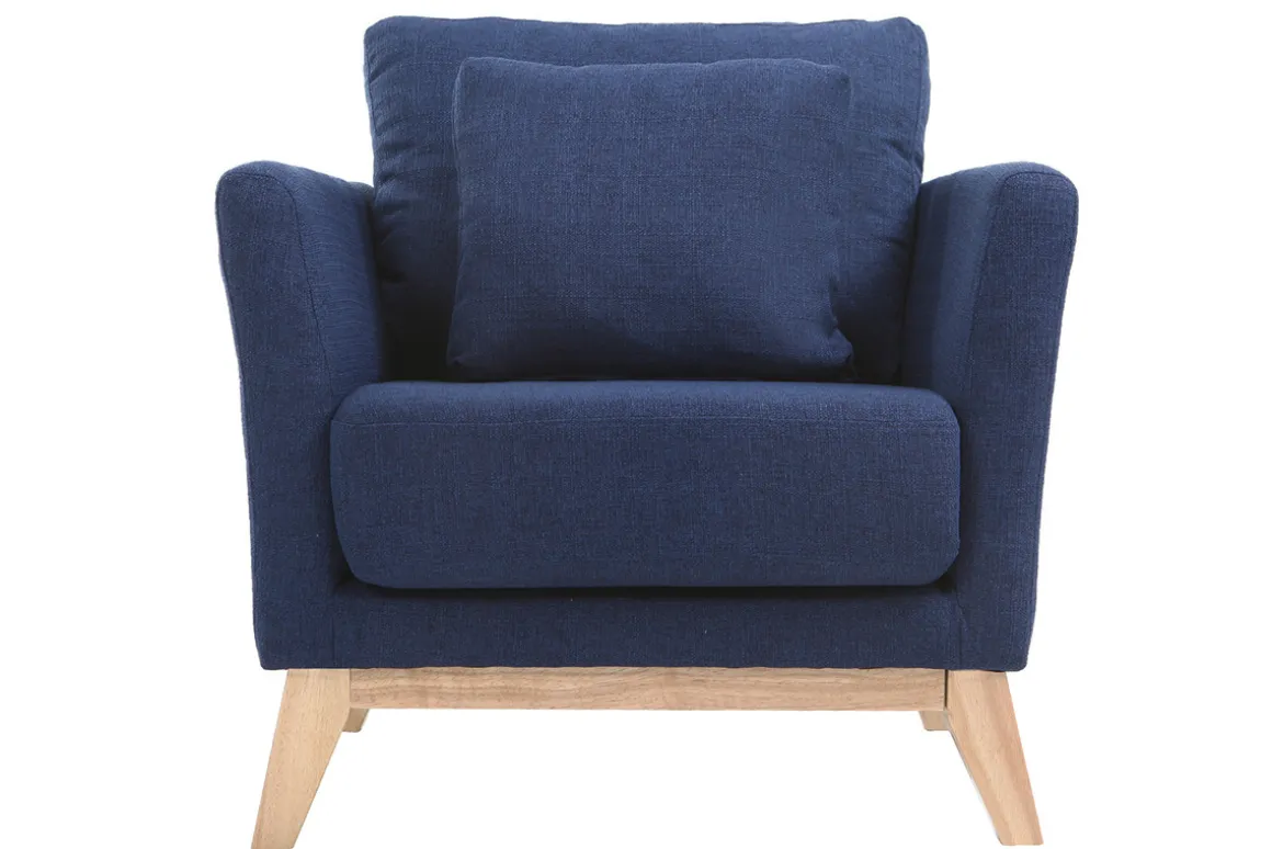 Best Sale Miliboo Sillón nórdico azul oscuro patas madera clara OSLO
