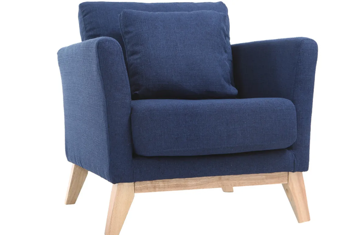 Best Sale Miliboo Sillón nórdico azul oscuro patas madera clara OSLO