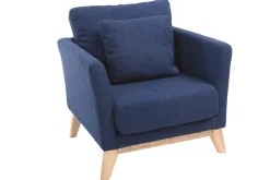 Best Sale Miliboo Sillón nórdico azul oscuro patas madera clara OSLO