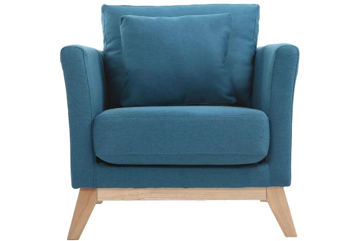 Online Miliboo Sillón nórdico azul petróleo patas madera clara OSLO
