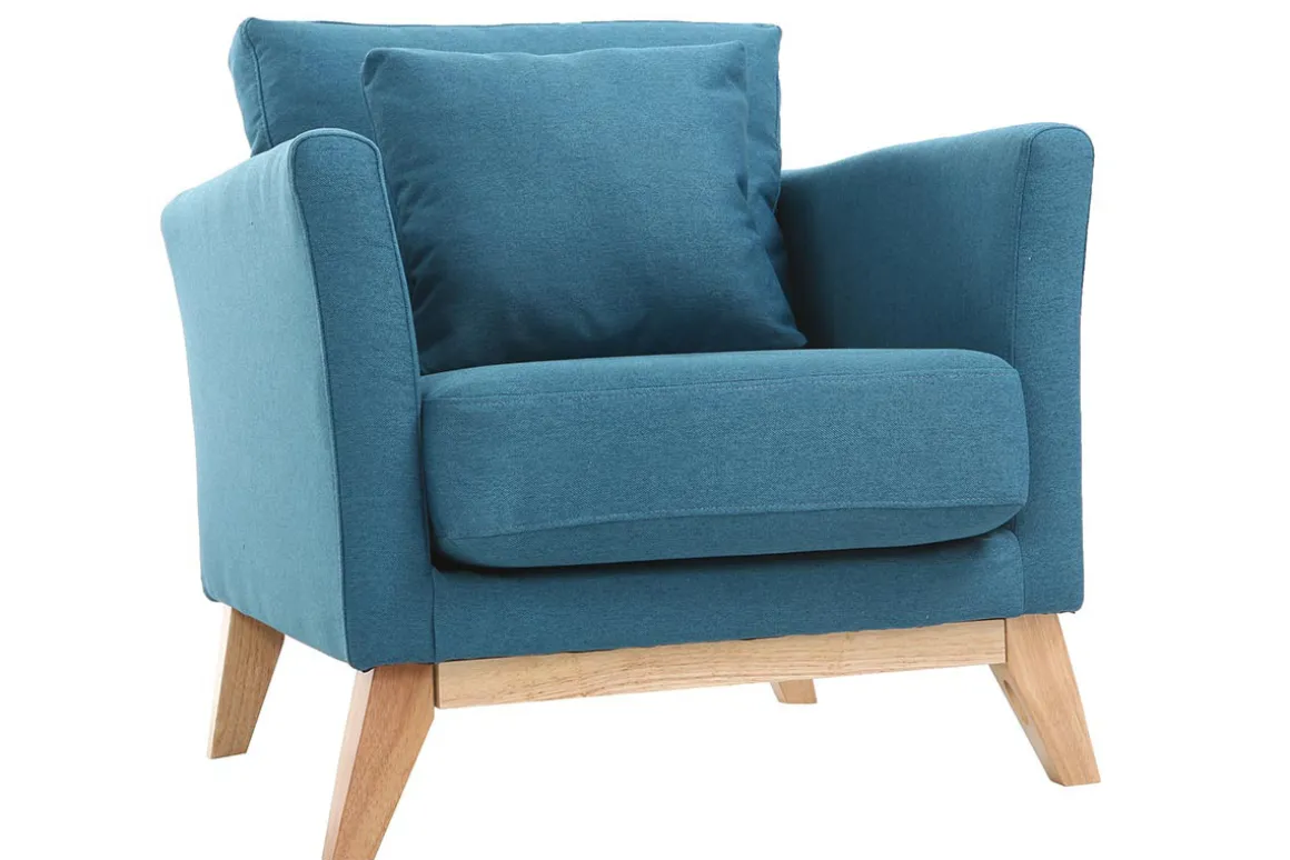 Online Miliboo Sillón nórdico azul petróleo patas madera clara OSLO