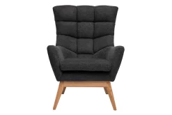 Flash Sale Miliboo Sillón nórdico con tejido efecto aterciopelado texturizado gris oscuro y madera BRODY
