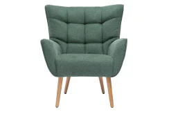 Hot Miliboo Sillón nórdico con tejido efecto aterciopelado texturizado verde oscuro y madera de caucho maciza AVERY