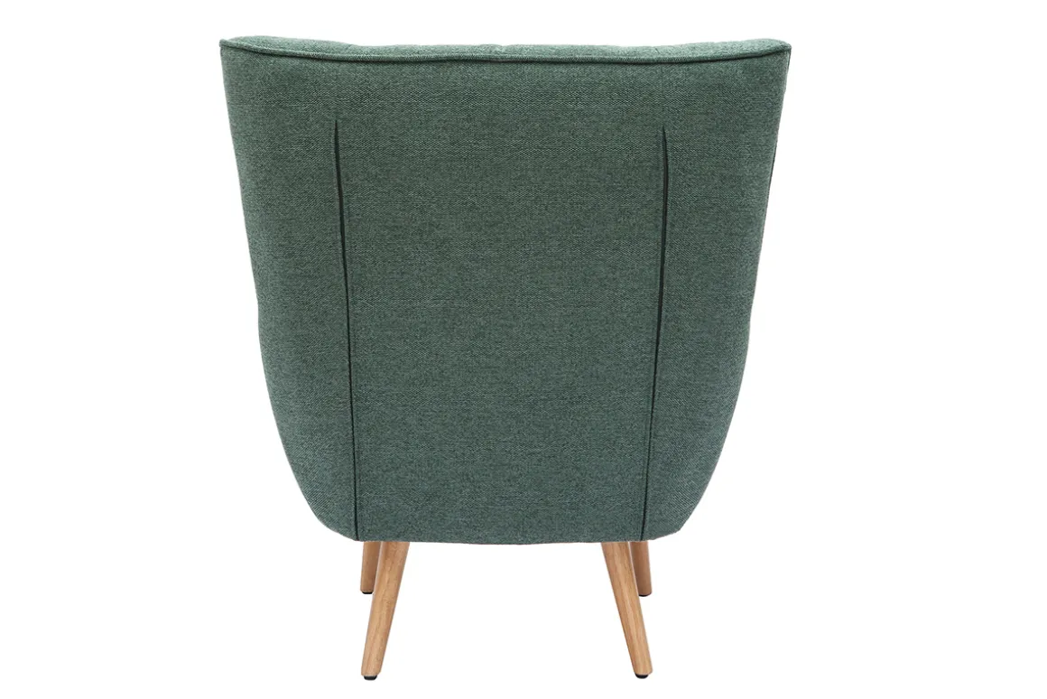 Hot Miliboo Sillón nórdico con tejido efecto aterciopelado texturizado verde oscuro y madera de caucho maciza AVERY