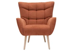 Sale Miliboo Sillón nórdico con tejido efecto aterciopelado texturizado terracota y madera de caucho maciza AVERY