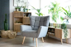 Sale Miliboo Sillón nórdico con tejido efecto aterciopelado texturizado terracota y madera de caucho maciza AVERY