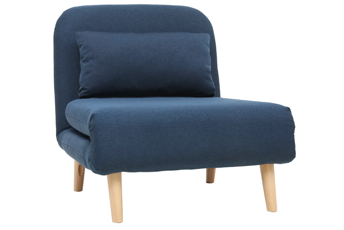 Discount Miliboo Sillón nórdico convertible tejido azul oscuro AMIKO