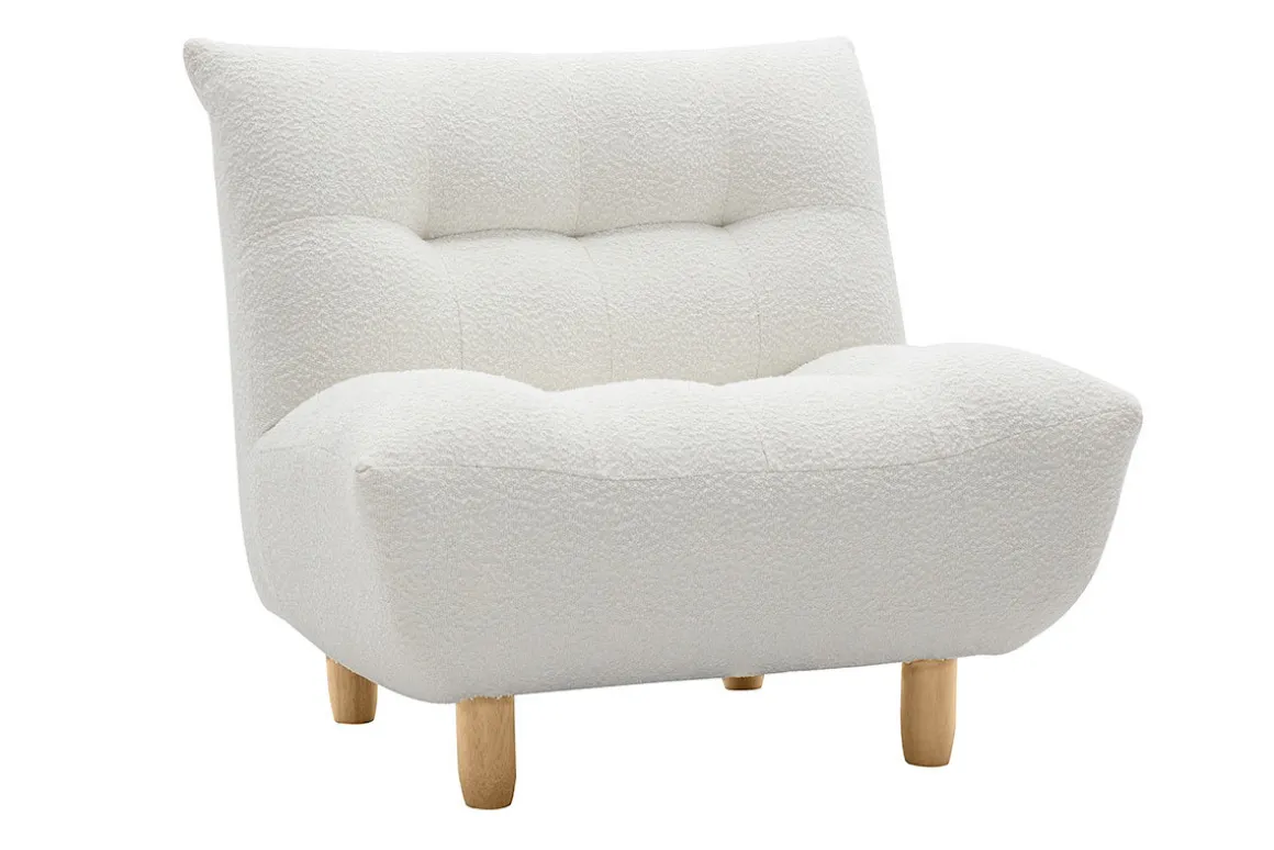 Sale Miliboo Sillón nórdico de borreguillo blanco y madera clara YUMI