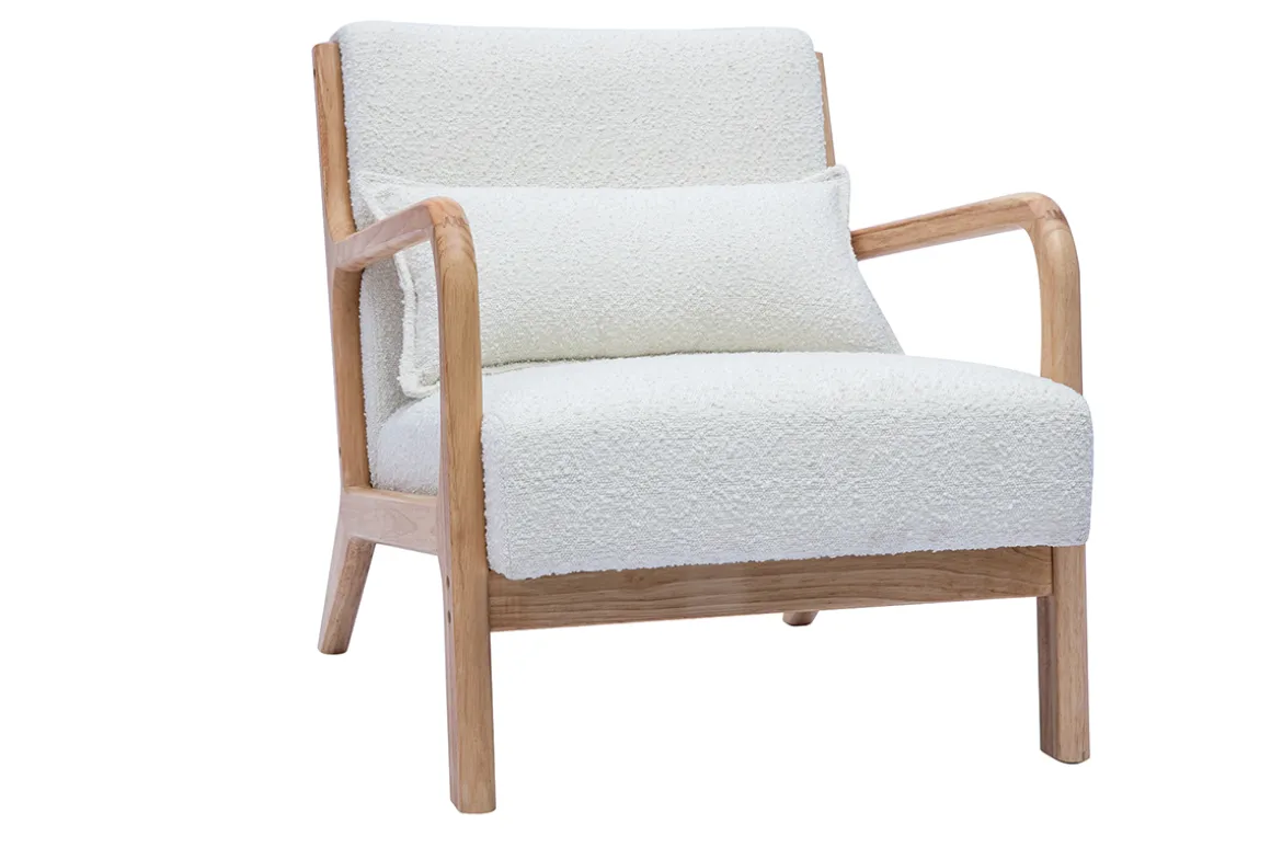 Cheap Miliboo Sillón nórdico de borreguillo blanco y madera clara maciza DERRY