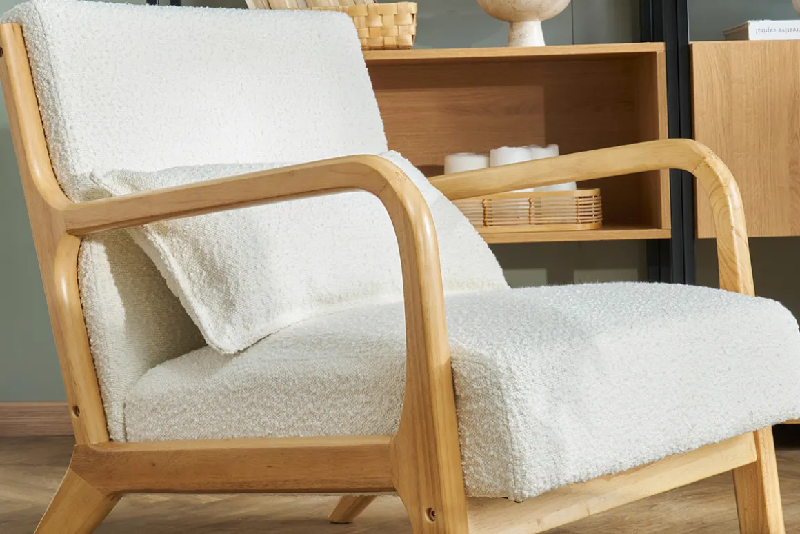Cheap Miliboo Sillón nórdico de borreguillo blanco y madera clara maciza DERRY