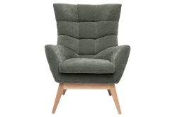 Store Miliboo Sillón nórdico de efecto aterciopelado caqui y madera BRODY