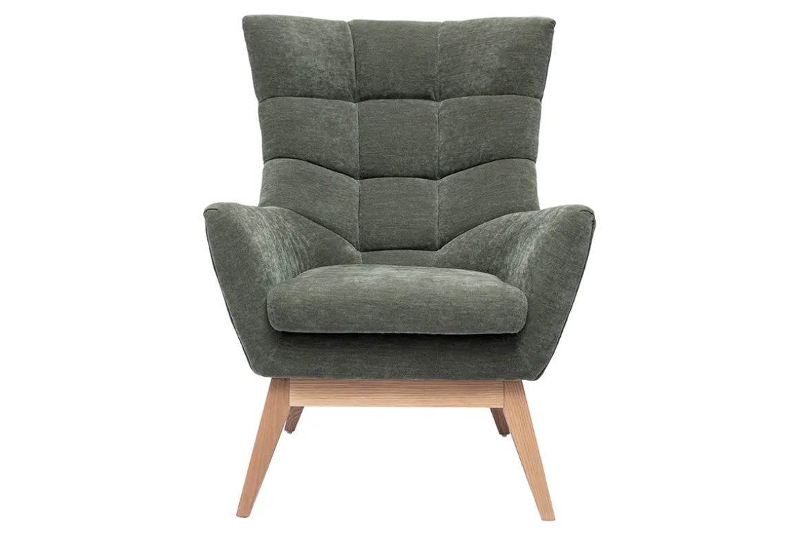 Store Miliboo Sillón nórdico de efecto aterciopelado caqui y madera BRODY