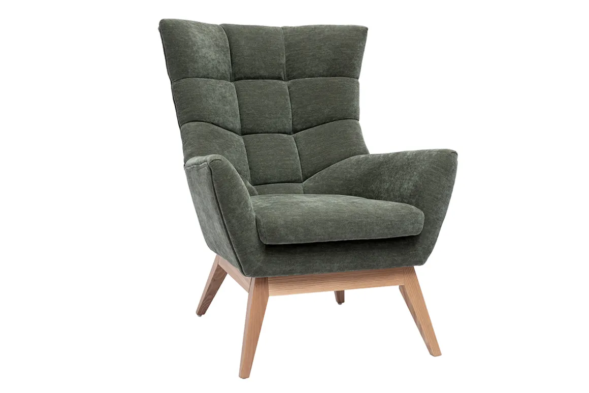 Store Miliboo Sillón nórdico de efecto aterciopelado caqui y madera BRODY