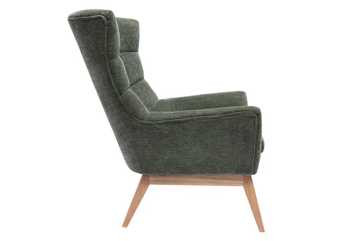Store Miliboo Sillón nórdico de efecto aterciopelado caqui y madera BRODY