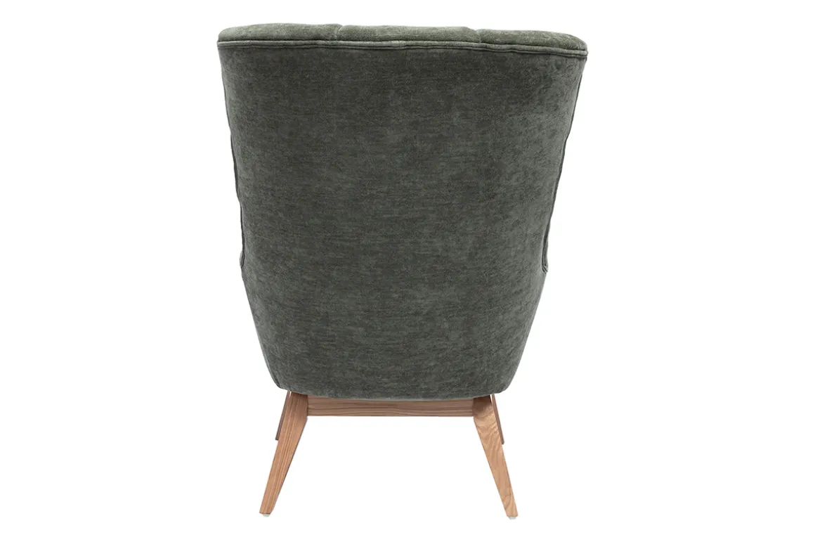 Store Miliboo Sillón nórdico de efecto aterciopelado caqui y madera BRODY