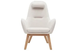 New Miliboo Sillón nórdico de tejido beige y madera clara MANIA