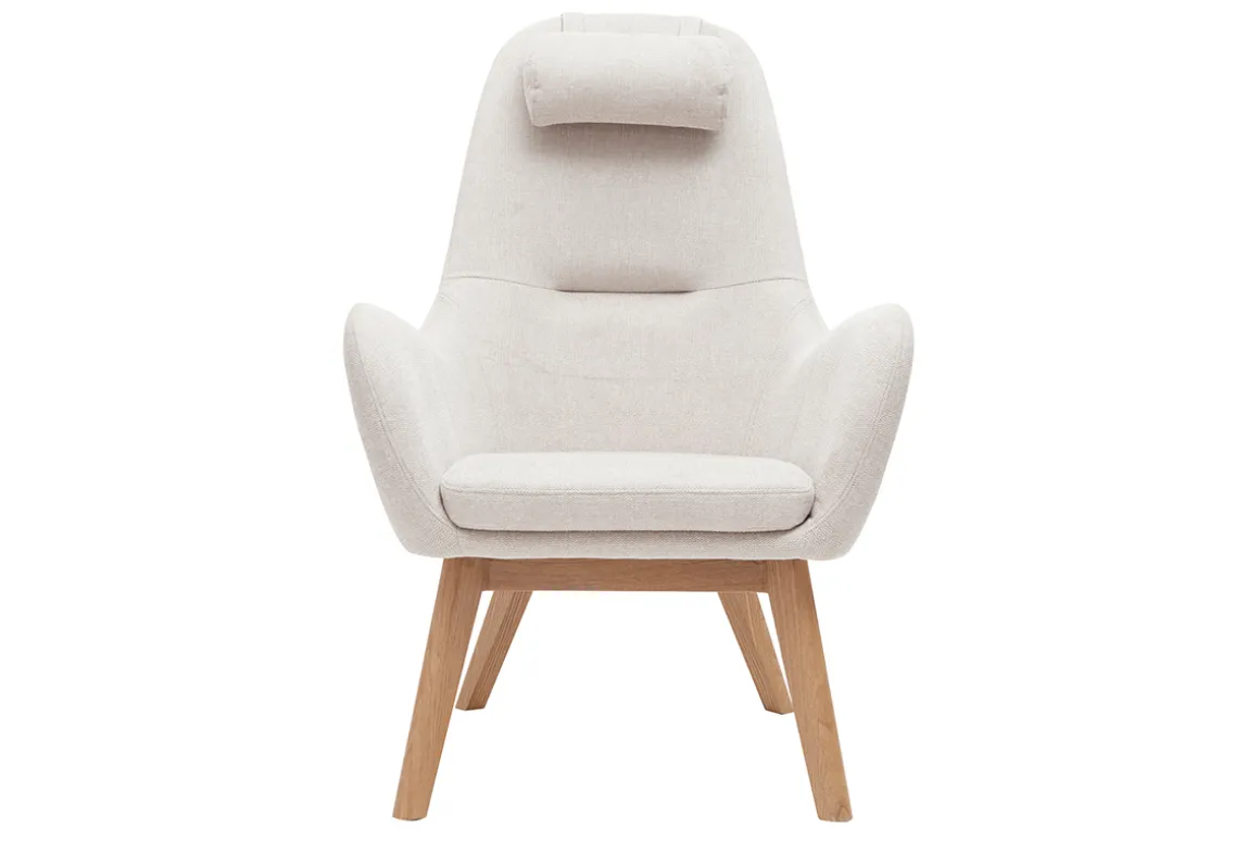 New Miliboo Sillón nórdico de tejido beige y madera clara MANIA