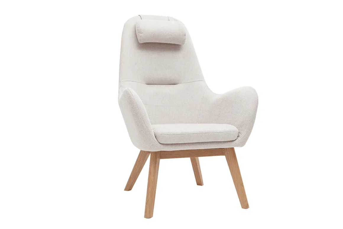 New Miliboo Sillón nórdico de tejido beige y madera clara MANIA