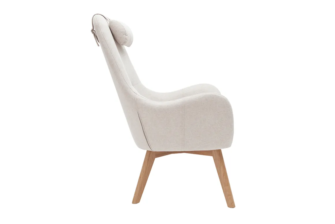 New Miliboo Sillón nórdico de tejido beige y madera clara MANIA
