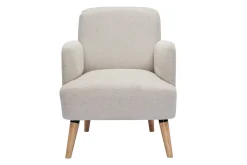 Outlet Miliboo Sillón nórdico de tejido efecto aterciopelado texturizado beige y madera ISKO