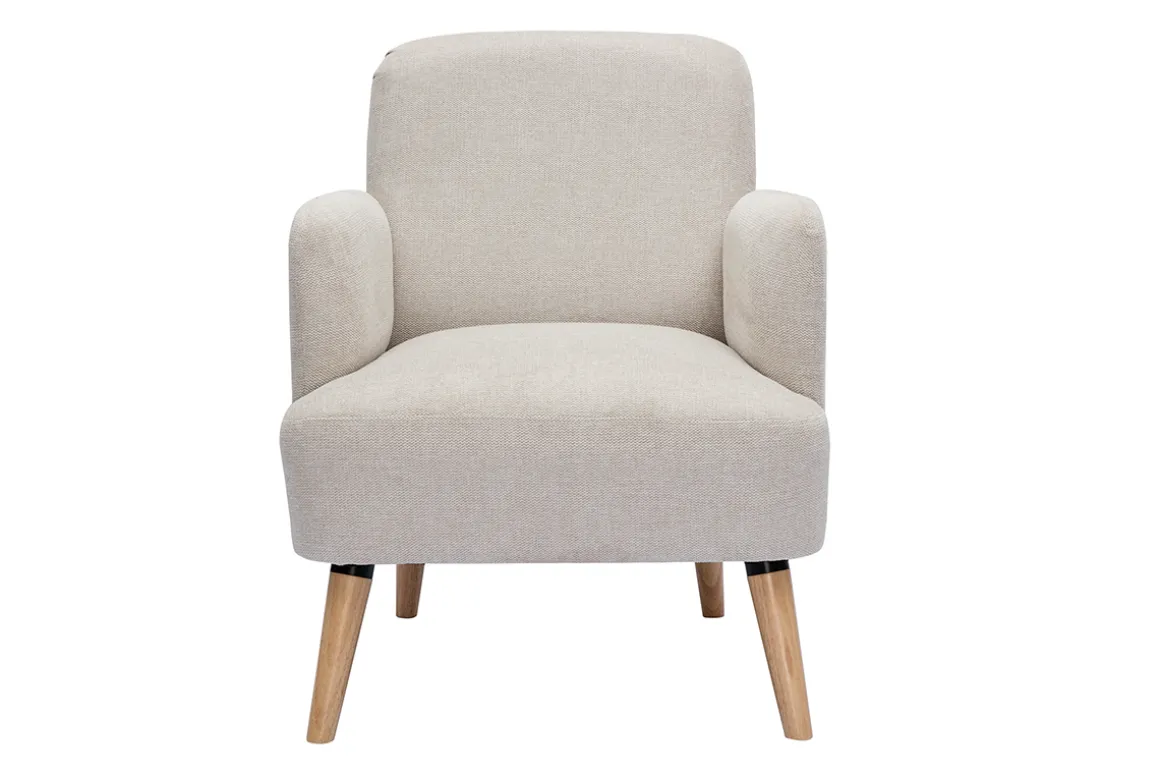 Outlet Miliboo Sillón nórdico de tejido efecto aterciopelado texturizado beige y madera ISKO