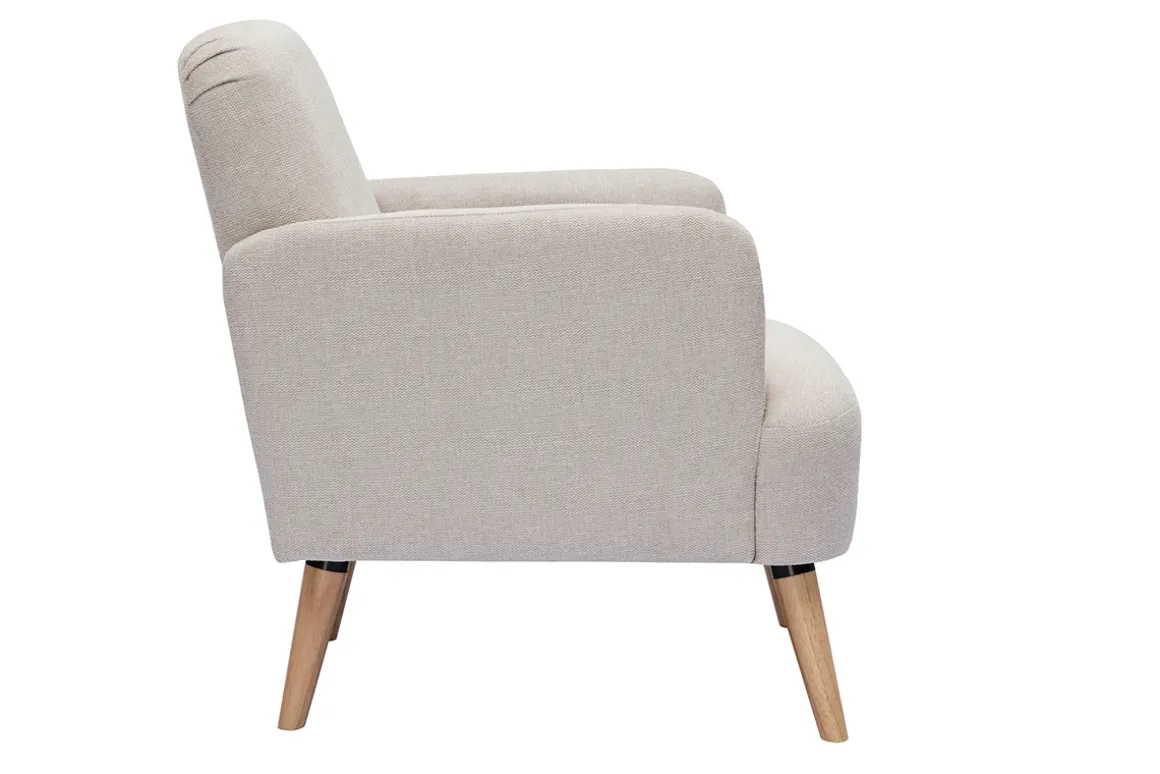 Outlet Miliboo Sillón nórdico de tejido efecto aterciopelado texturizado beige y madera ISKO