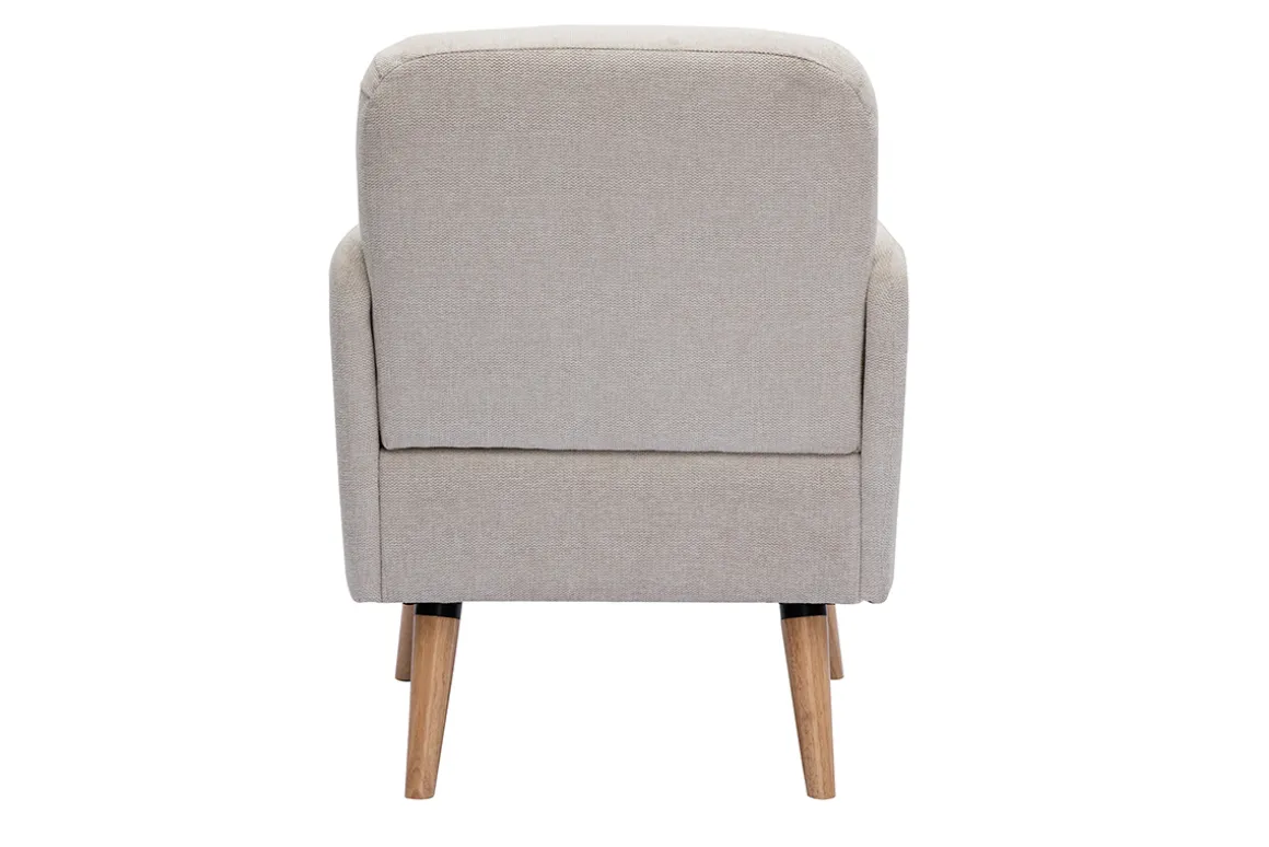 Outlet Miliboo Sillón nórdico de tejido efecto aterciopelado texturizado beige y madera ISKO