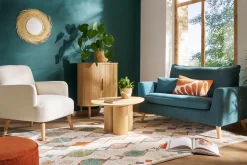 Outlet Miliboo Sillón nórdico de tejido efecto aterciopelado texturizado beige y madera ISKO