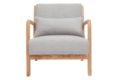 Discount Miliboo Sillón nórdico de tejido efecto aterciopelado gris claro y madera clara maciza DERRY