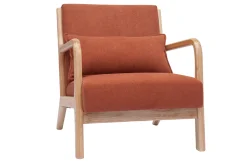Best Miliboo Sillón nórdico de tejido efecto aterciopelado terracota y madera clara maciza DERRY