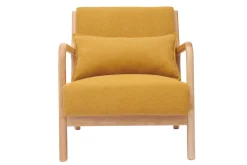 Online Miliboo Sillón nórdico de tejido efecto aterciopelado amarillo mostaza y madera clara maciza DERRY