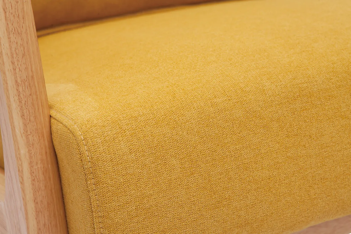 Online Miliboo Sillón nórdico de tejido efecto aterciopelado amarillo mostaza y madera clara maciza DERRY