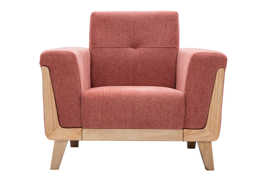 Fashion Miliboo Sillón nórdico de tejido terracota y madera clara FJORD