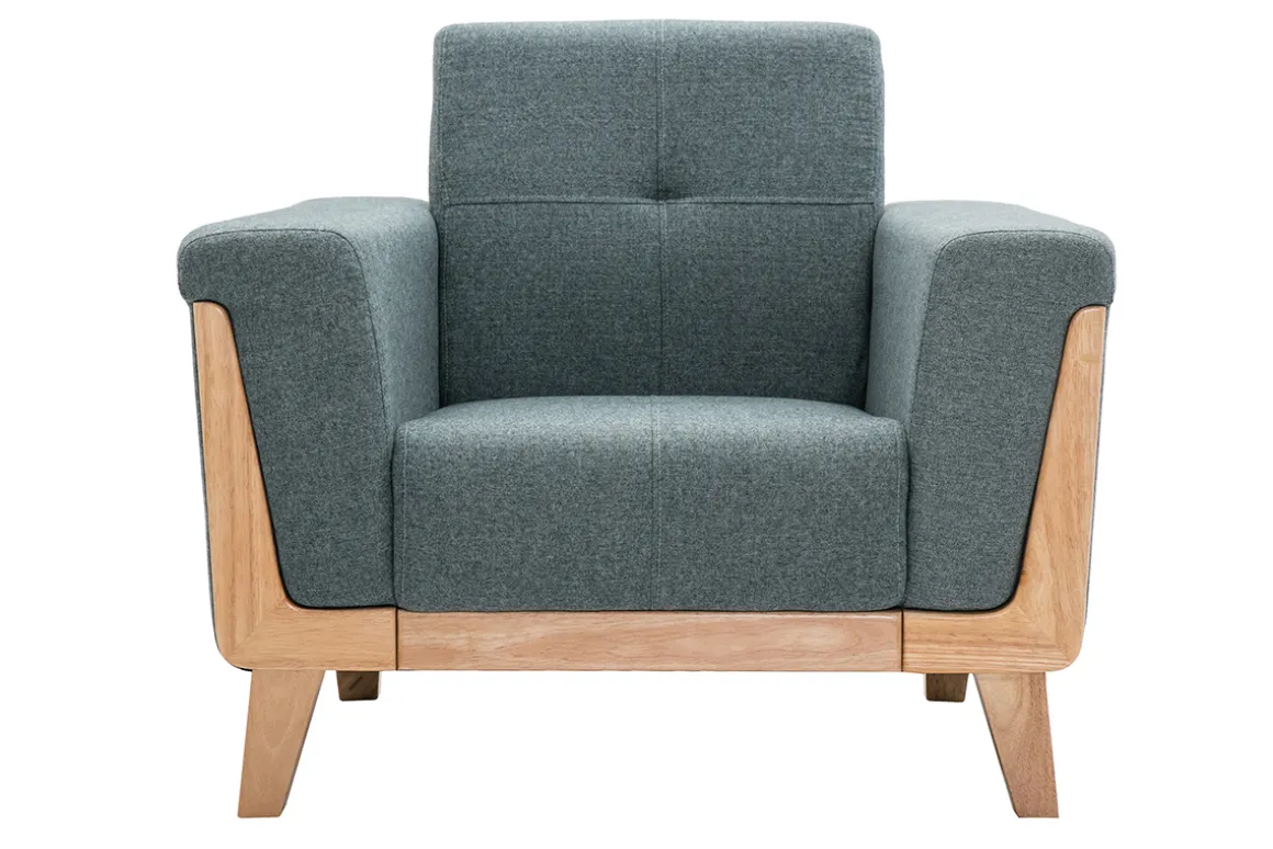 Cheap Miliboo Sillón nórdico de tejido verde grisáceo y madera clara FJORD