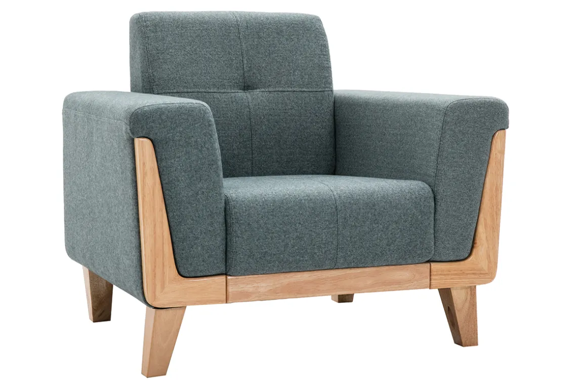 Cheap Miliboo Sillón nórdico de tejido verde grisáceo y madera clara FJORD