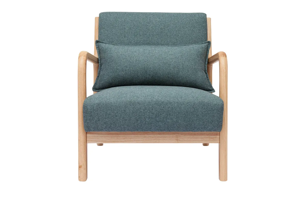 Clearance Miliboo Sillón nórdico de tejido verde grisáceo y madera clara maciza DERRY