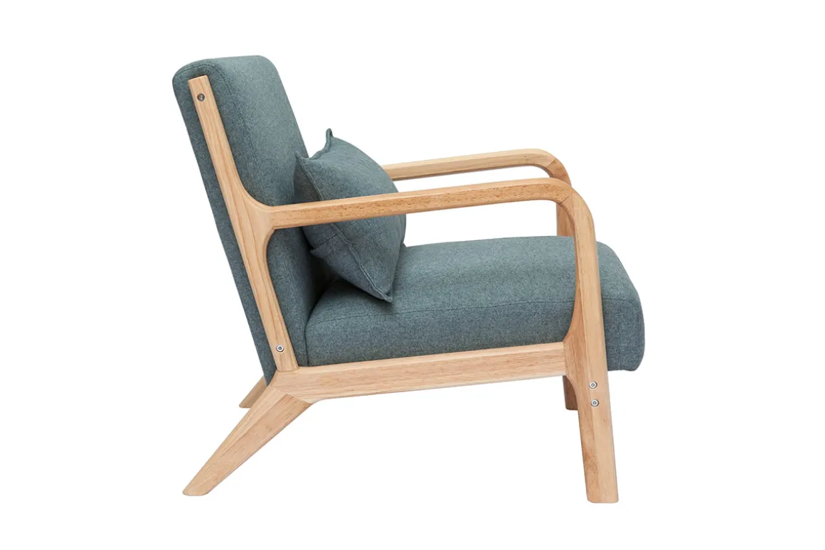 Clearance Miliboo Sillón nórdico de tejido verde grisáceo y madera clara maciza DERRY
