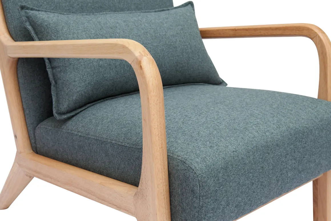 Clearance Miliboo Sillón nórdico de tejido verde grisáceo y madera clara maciza DERRY