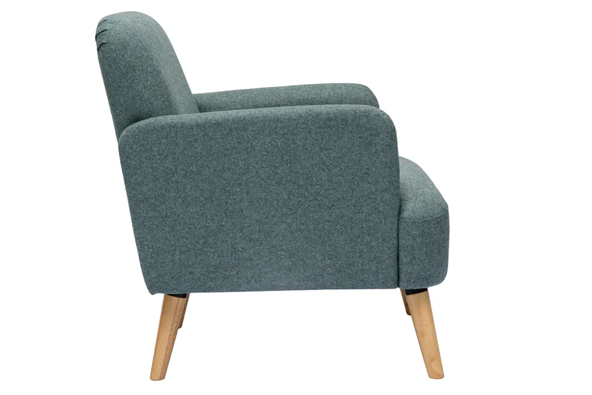 Best Sale Miliboo Sillón nórdico de tejido verde grisáceo y madera clara ISKO