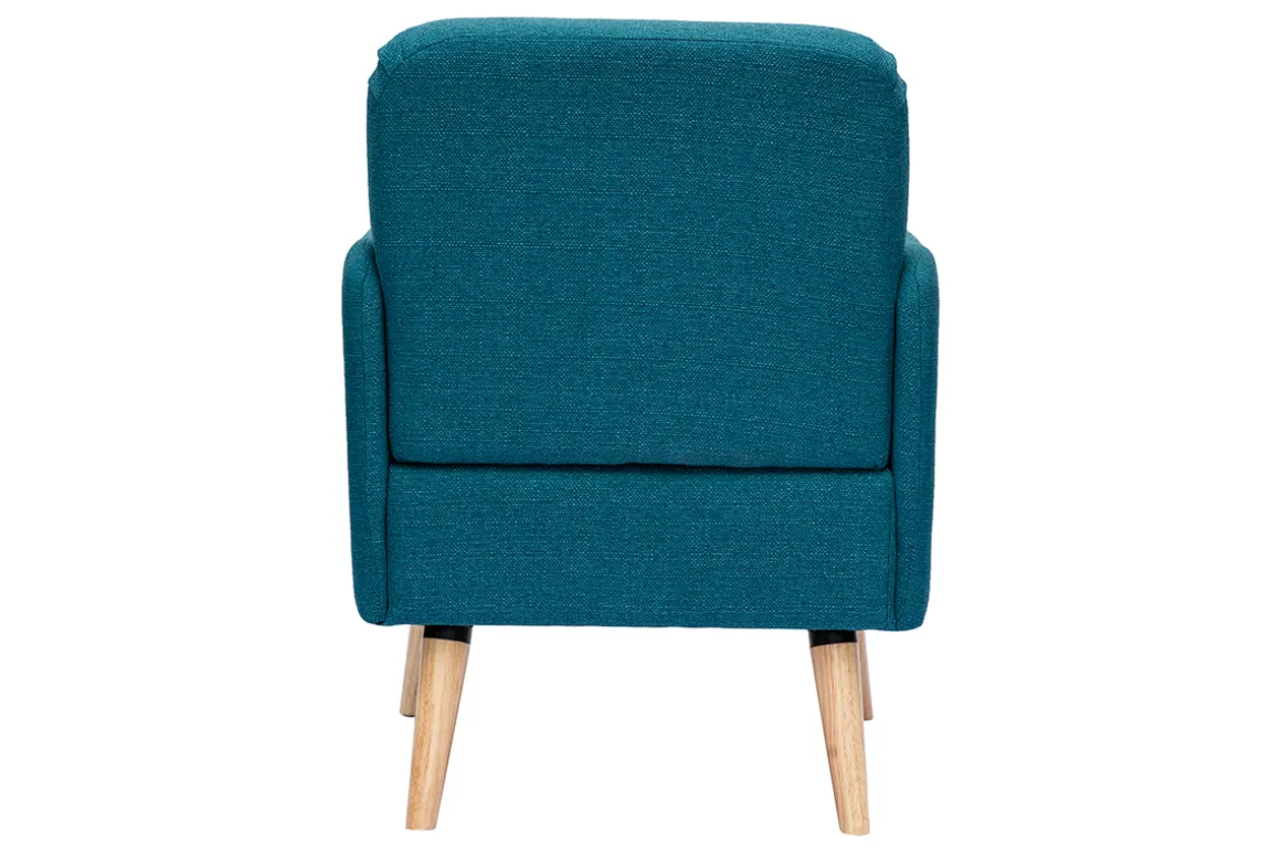 Hot Miliboo Sillón nórdico de tela azul petróleo y madera clara ISKO