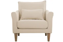 Clearance Miliboo Sillón nórdico de tela beige y madera de caucho maciza KATE