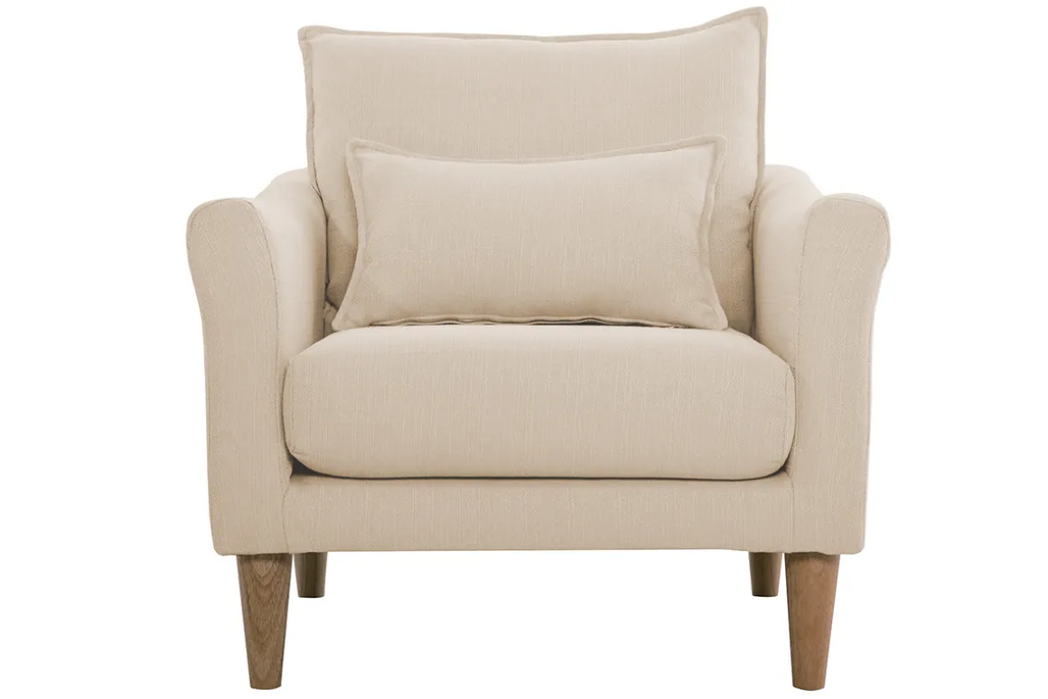 Clearance Miliboo Sillón nórdico de tela beige y madera de caucho maciza KATE