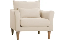 Clearance Miliboo Sillón nórdico de tela beige y madera de caucho maciza KATE
